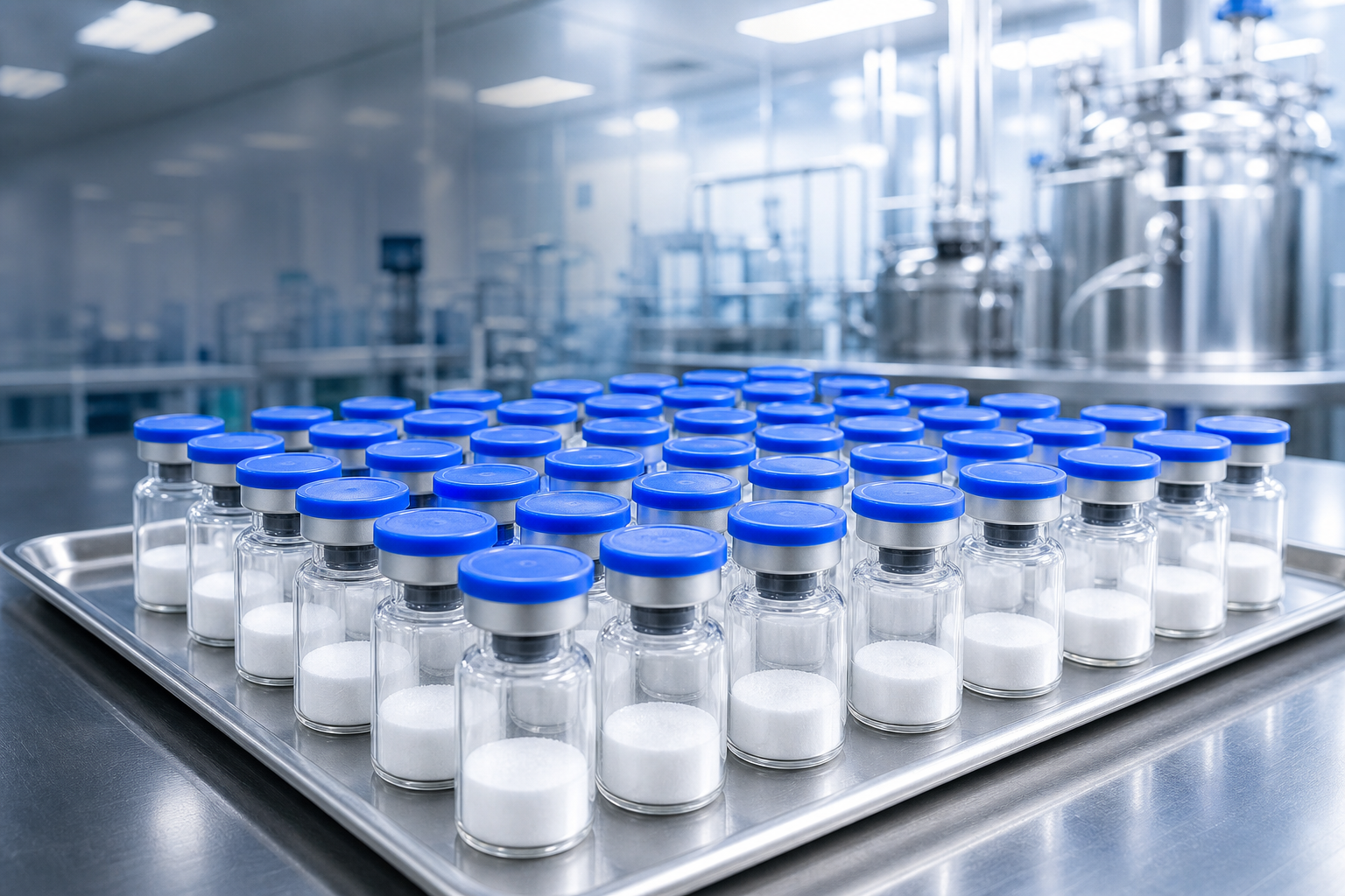 Frascos de peptídeos de pesquisa em ambiente de produção